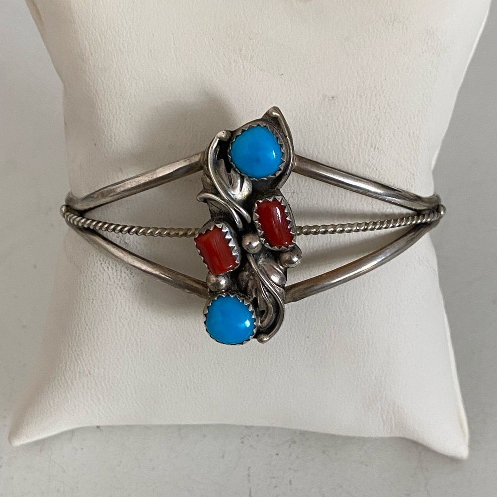 Vintage Navajo Richard Begay Turquoise & Coral Cuff